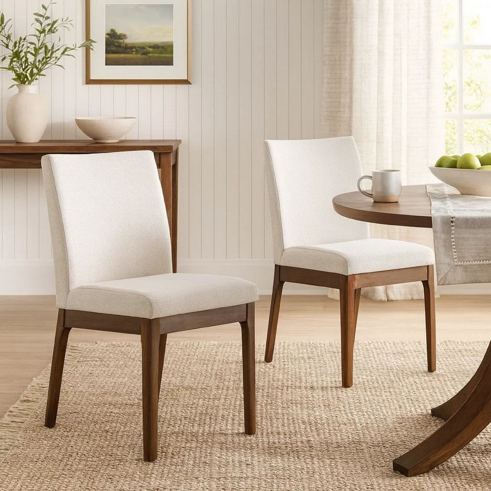 Jimi Dining Side Chair Set of 2, Light Beige Fabric, Brown Wood Legs