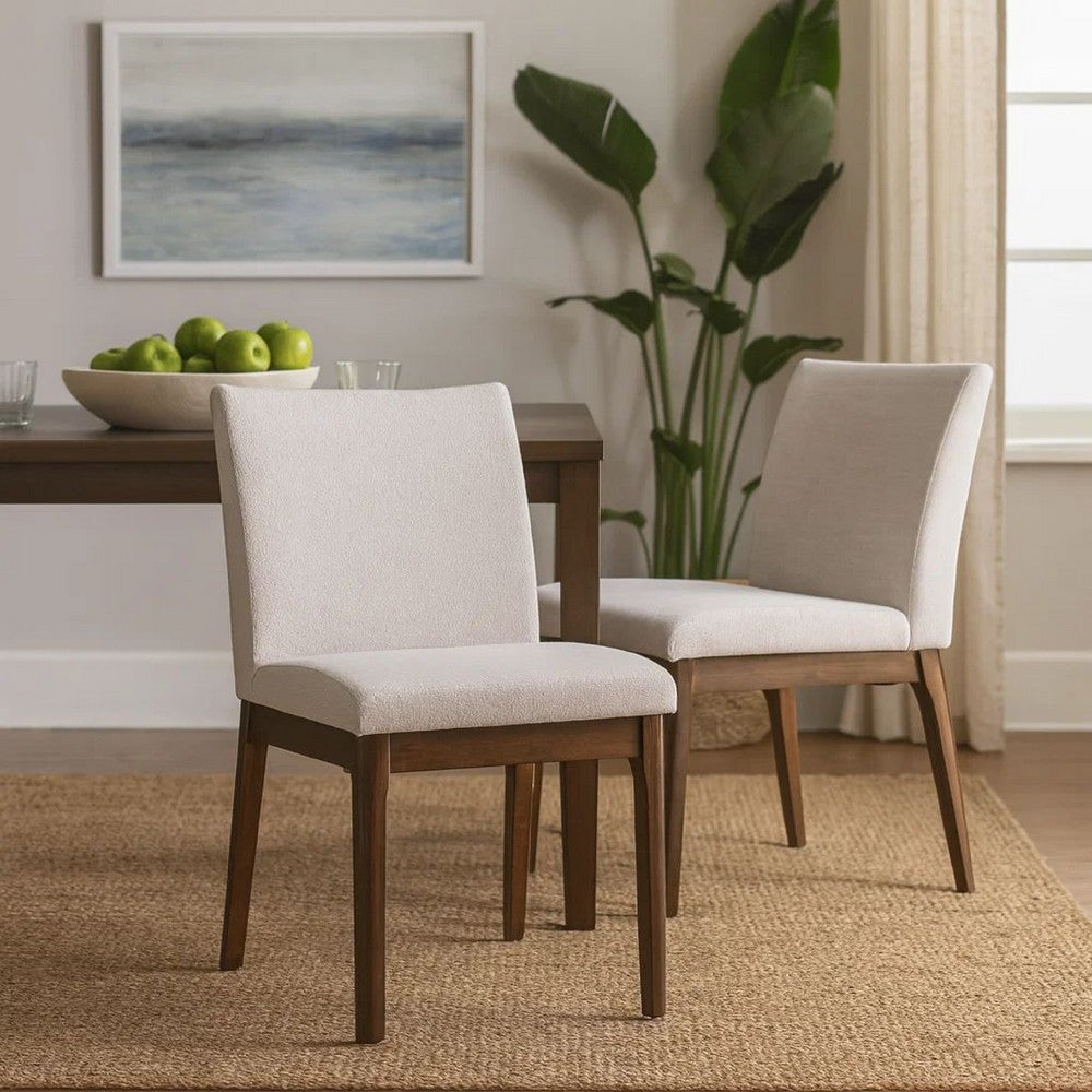 Jimi Dining Side Chair Set of 2, Light Beige Fabric, Brown Wood Legs