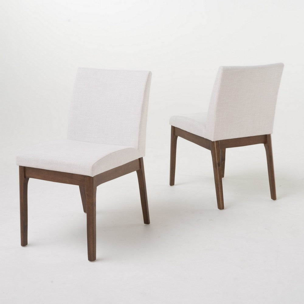 Jimi Dining Side Chair Set of 2, Light Beige Fabric, Brown Wood Legs