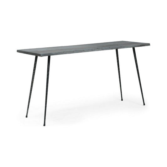 Semy Sofa Console Table, 60 Inch Gray Live Edge Finish, Hairpin Legs