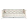 Zexy Sofa, 3 Seater Button Tufted Chesterfield Beige Velvet, Chrome