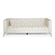 Zexy Sofa, 3 Seater Button Tufted Chesterfield Beige Velvet, Chrome