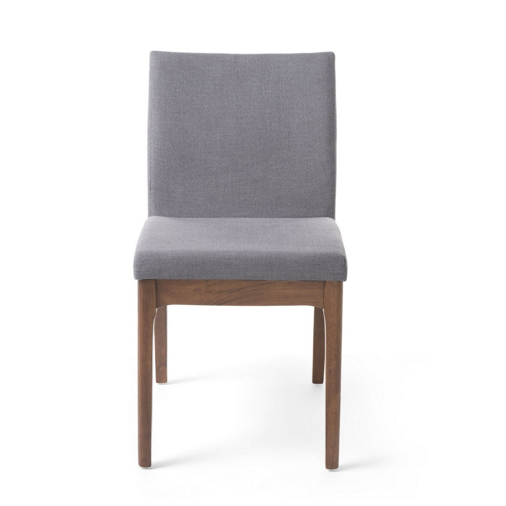 Jimi Dining Side Chair Set of 2, Dark Gray Linen Fabric, Brown Legs