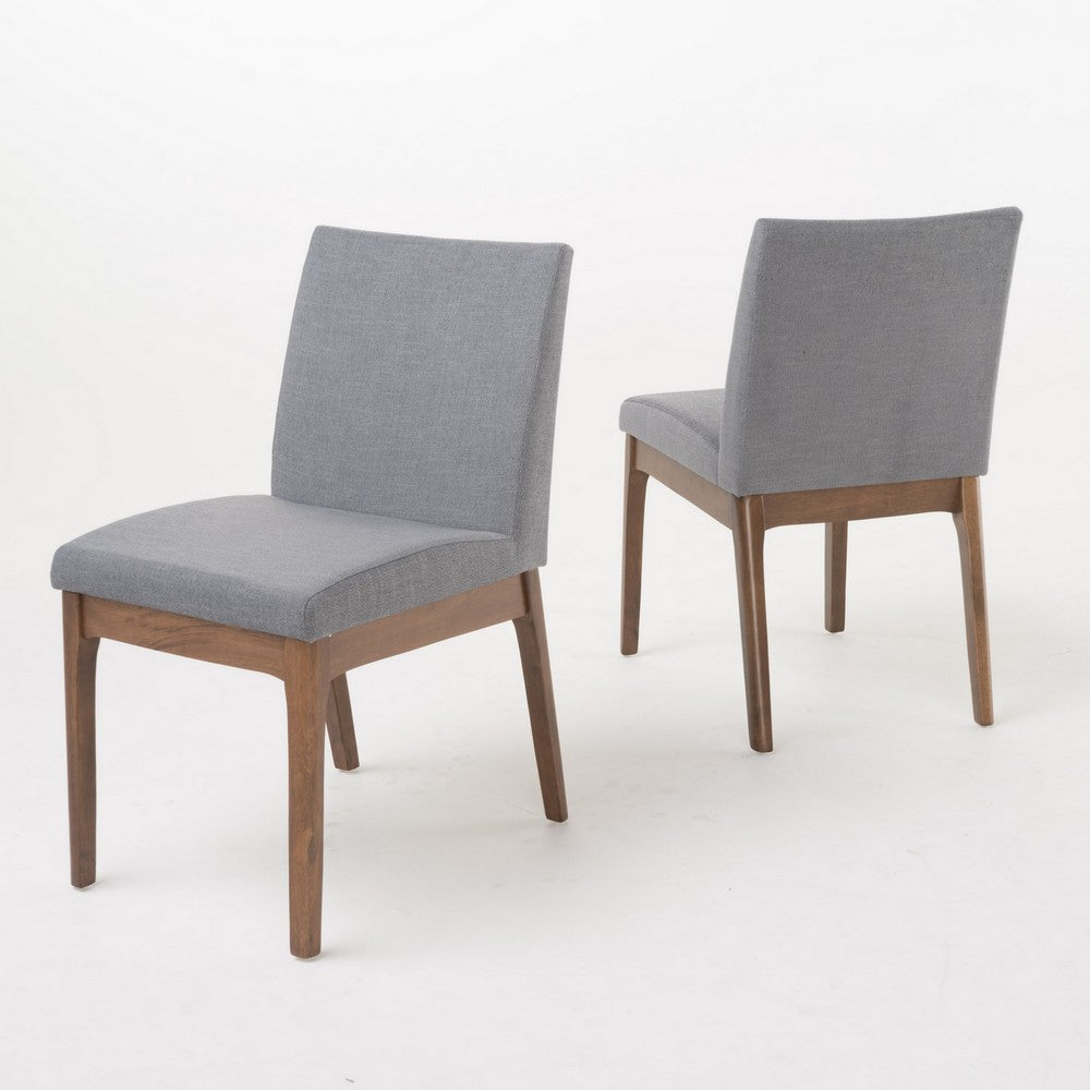 Jimi Dining Side Chair Set of 2, Dark Gray Linen Fabric, Brown Legs