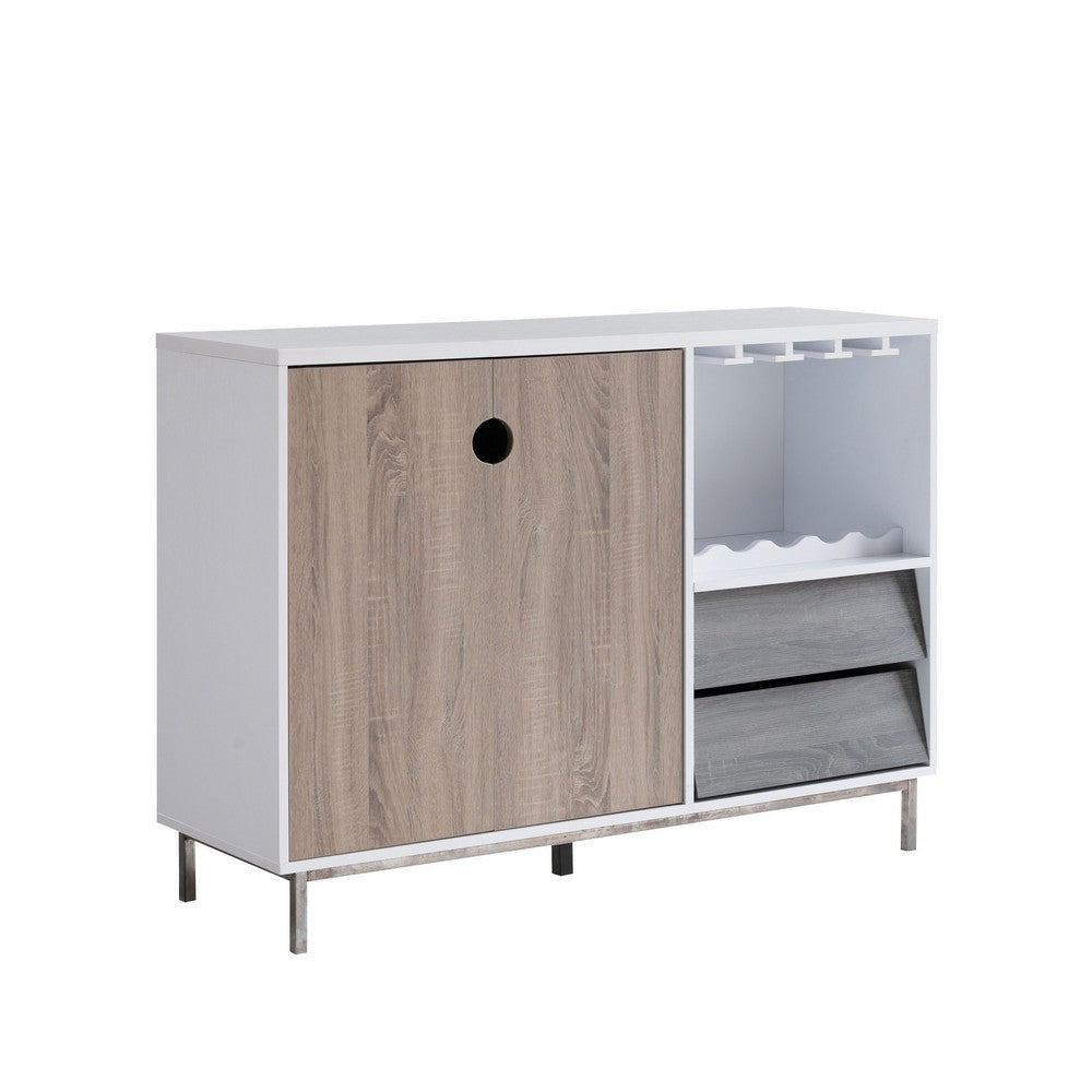 Wine Cabinet, 2 Drawer, Stemware, Bottle Rack, White, Gray By Casagear Home