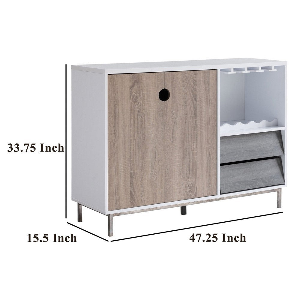 Wine Cabinet 2 Drawer Stemware Bottle Rack White Gray By Casagear Home BM324283