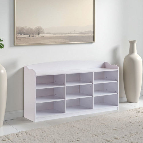 Hale Shoe Bench, 48" Top, 9 Open Compartments, White Finish By Casagear Home