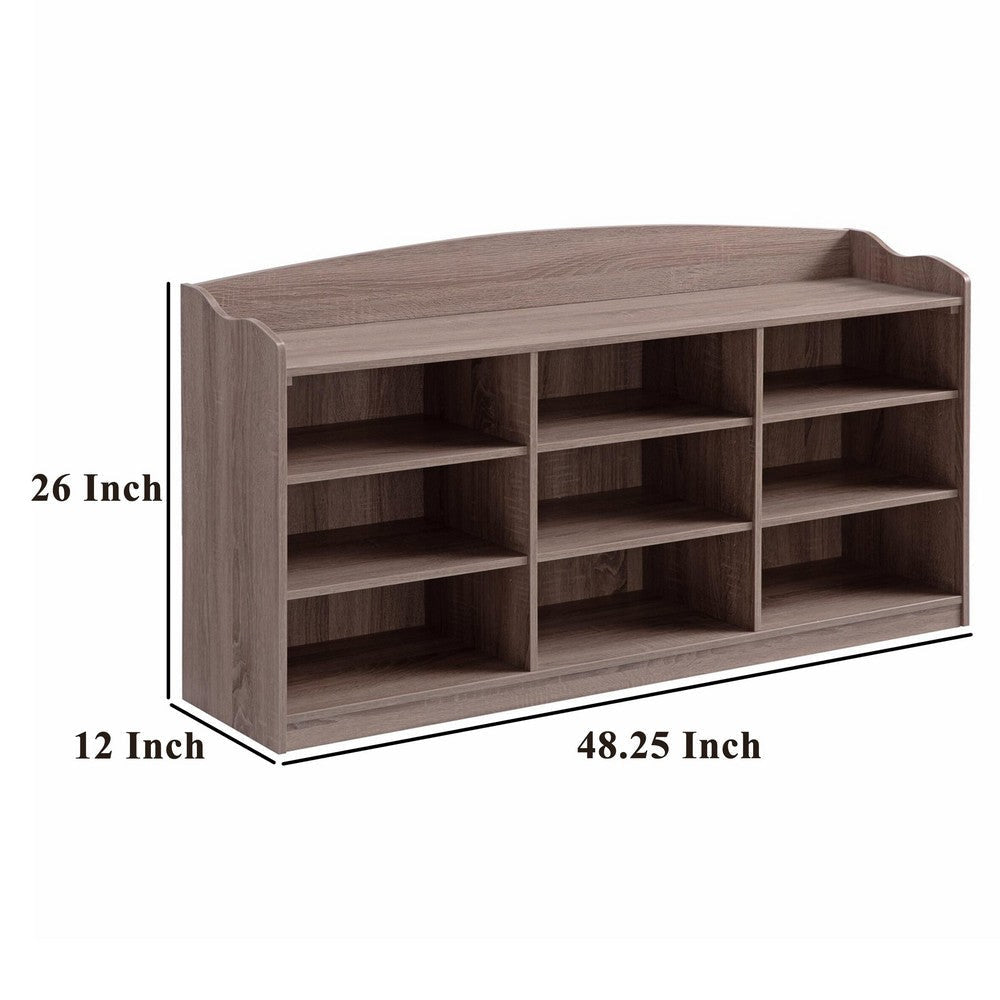 Hale Shoe Bench 48’’ Top 9 Open Compartments Taupe Brown By Casagear Home