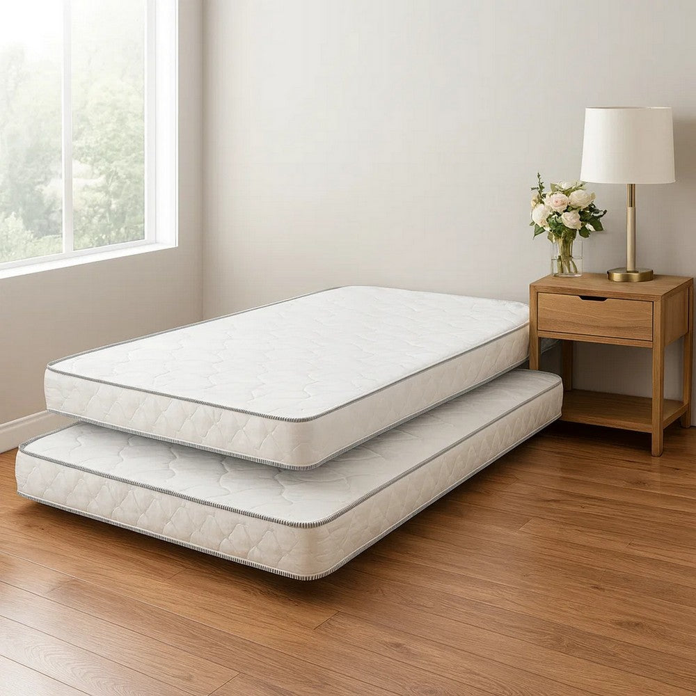 Sly 6 Inch Twin Size Mattress Set of 2, Medium Polyurethane Foam Core