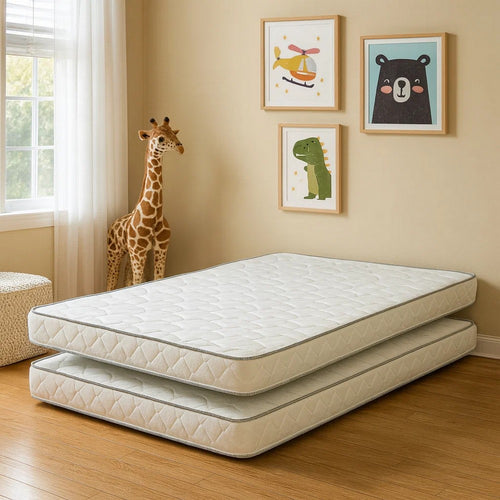 Sly 6 Inch Twin Size Mattress Set of 2, Medium Polyurethane Foam Core