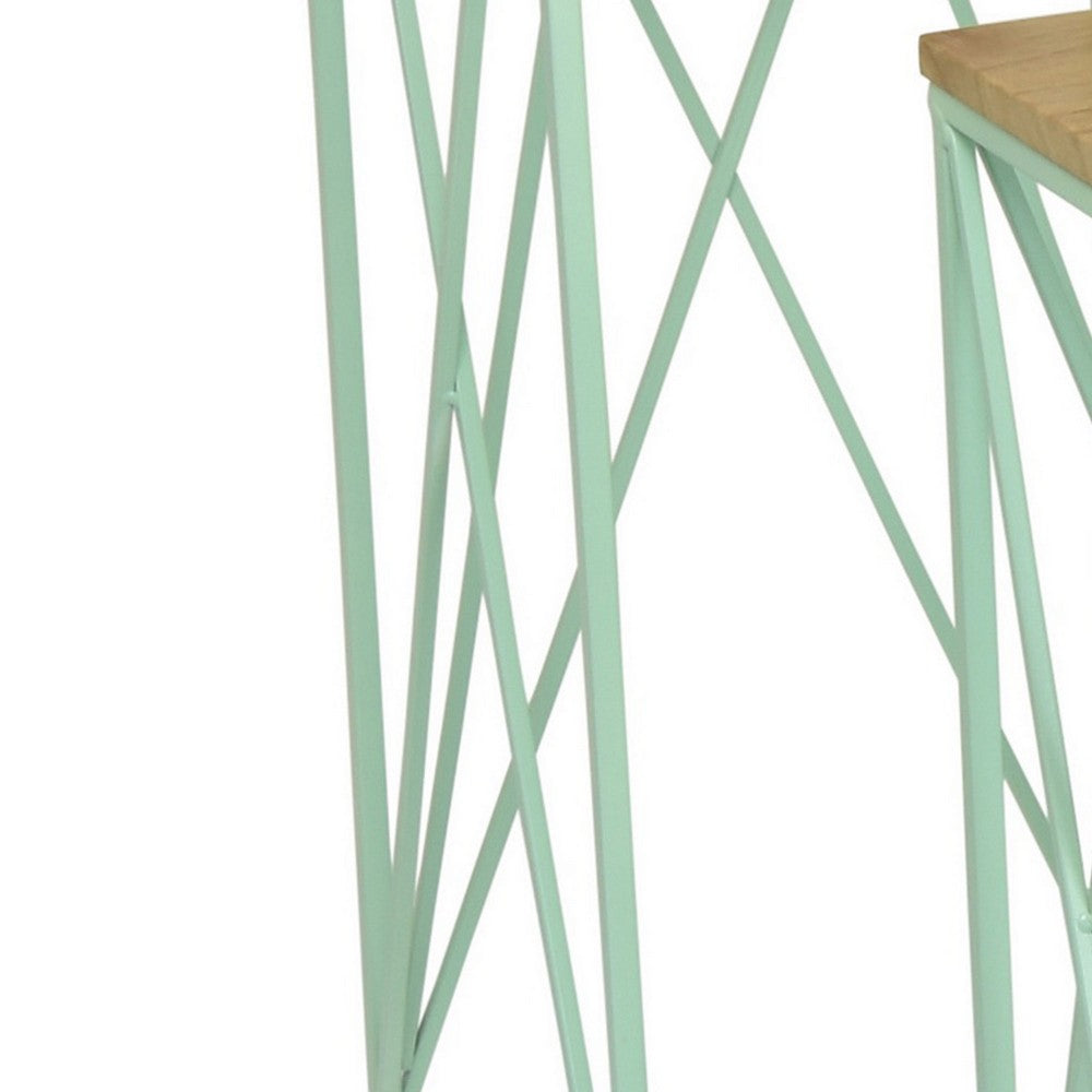 Mito 3pc Nesting Plant Stand Table, Brown Wood, X Cross Green Metal