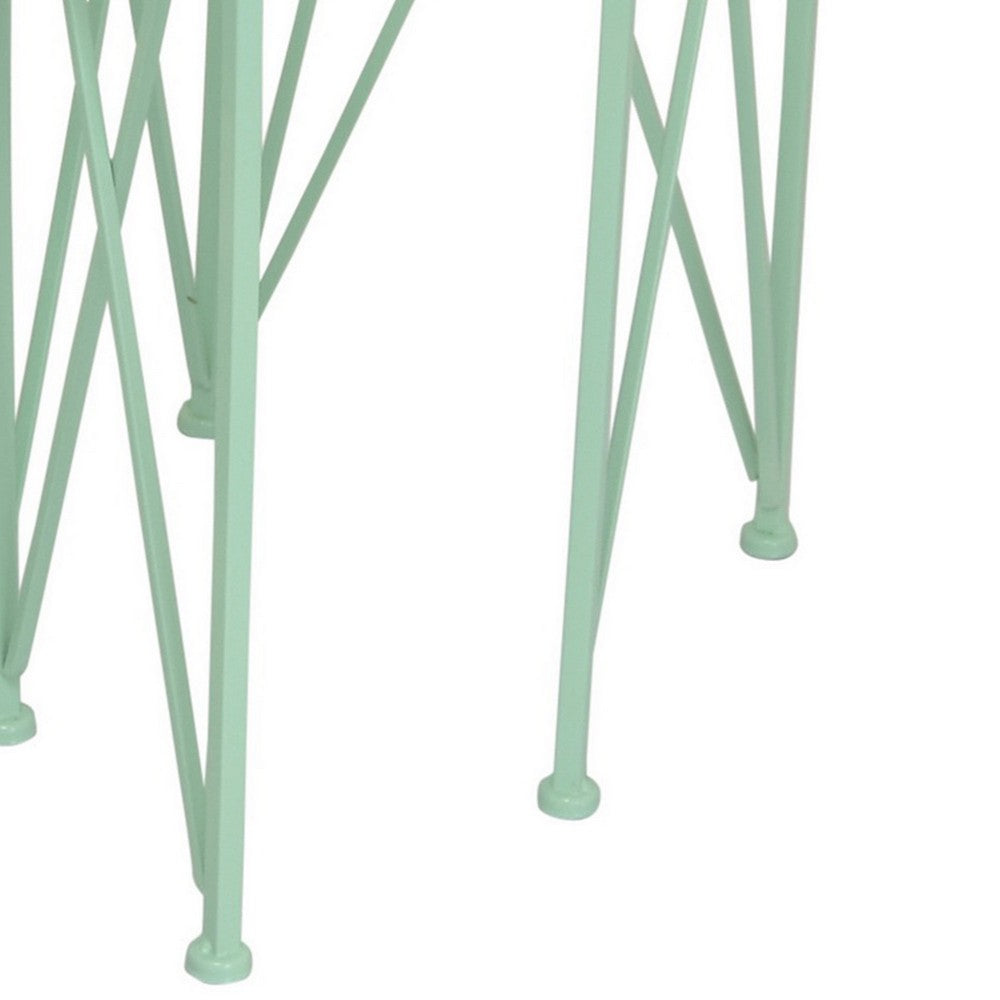 Mito 3pc Nesting Plant Stand Table, Brown Wood, X Cross Green Metal