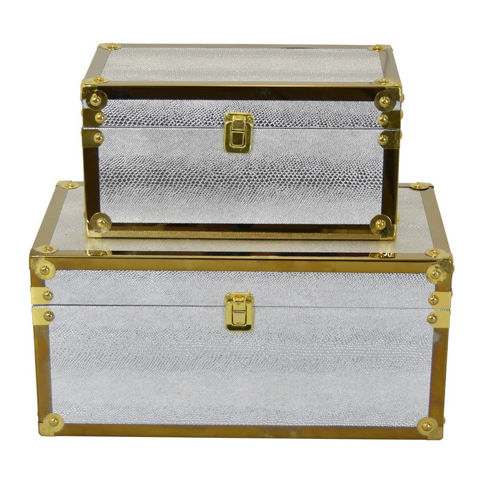 Jito Decorative Jewelry Box Set of 2, Abstract Pattern, Silver Gold