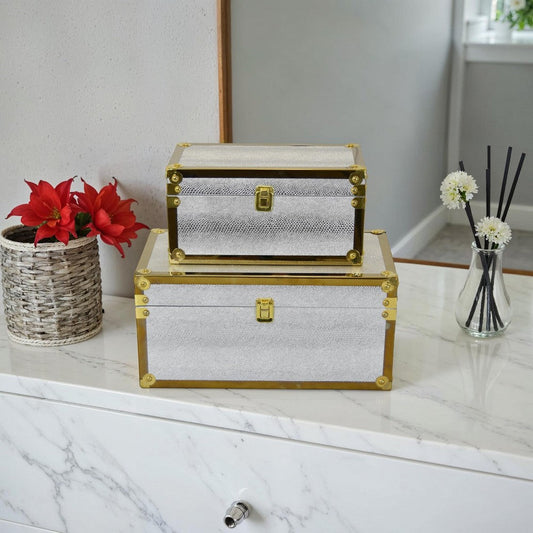 Jito Decorative Jewelry Box Set of 2, Abstract Pattern, Silver Gold