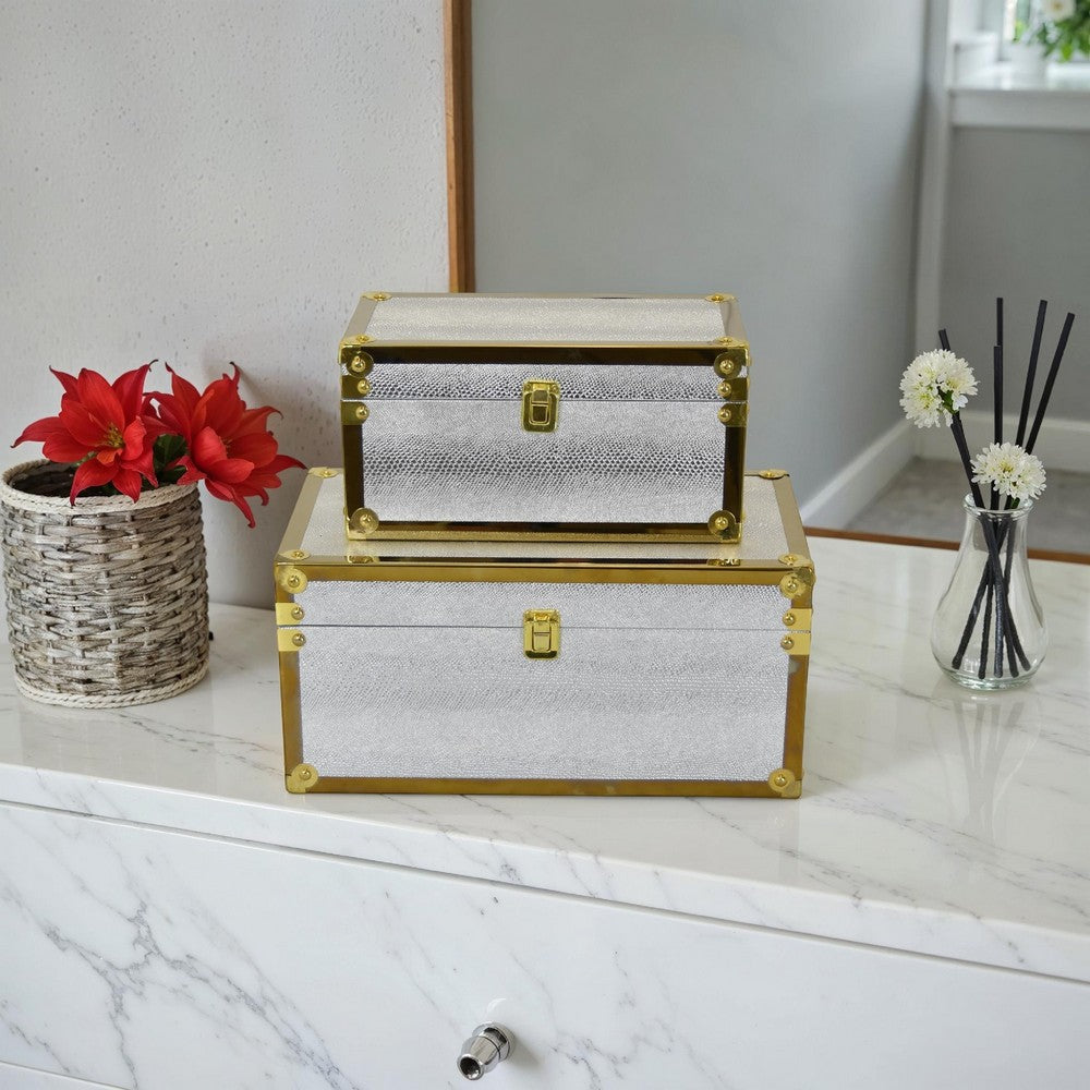 Jito Decorative Jewelry Box Set of 2, Abstract Pattern, Silver Gold