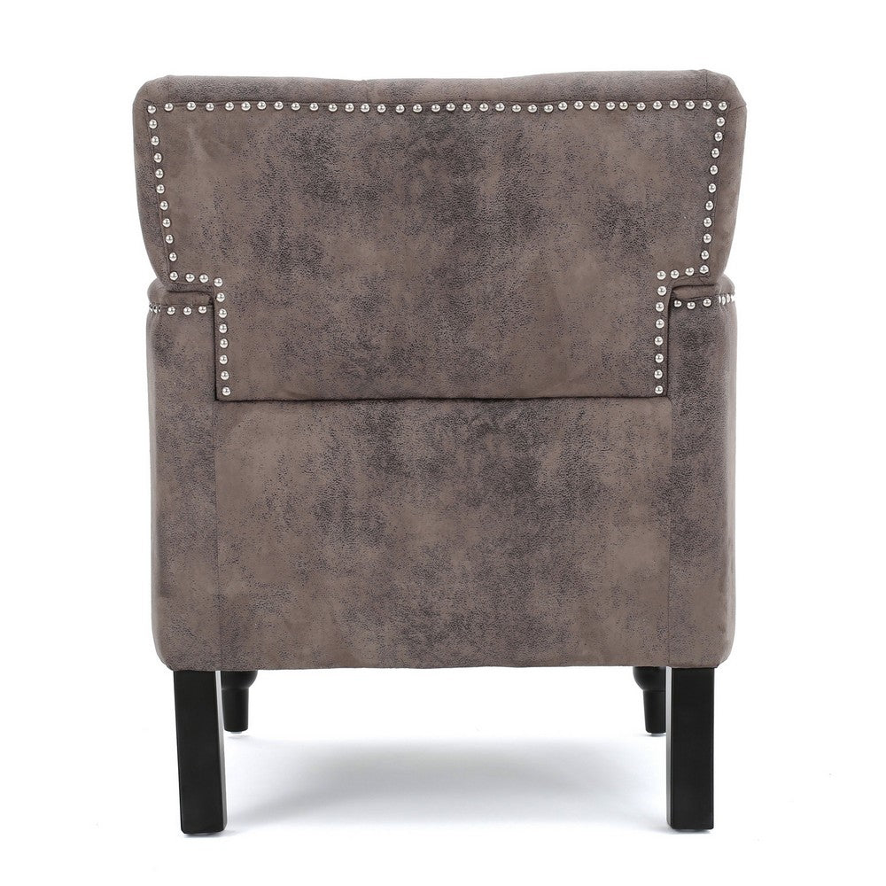 Lit Accent Chair with Gray Fabric Microfiber, Button Tufted Design