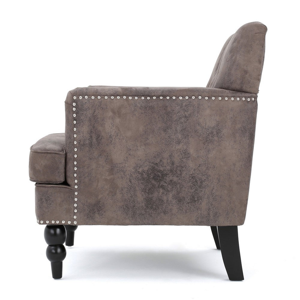 Lit Accent Chair with Gray Fabric Microfiber, Button Tufted Design