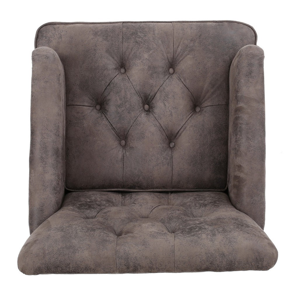 Lit Accent Chair with Gray Fabric Microfiber, Button Tufted Design