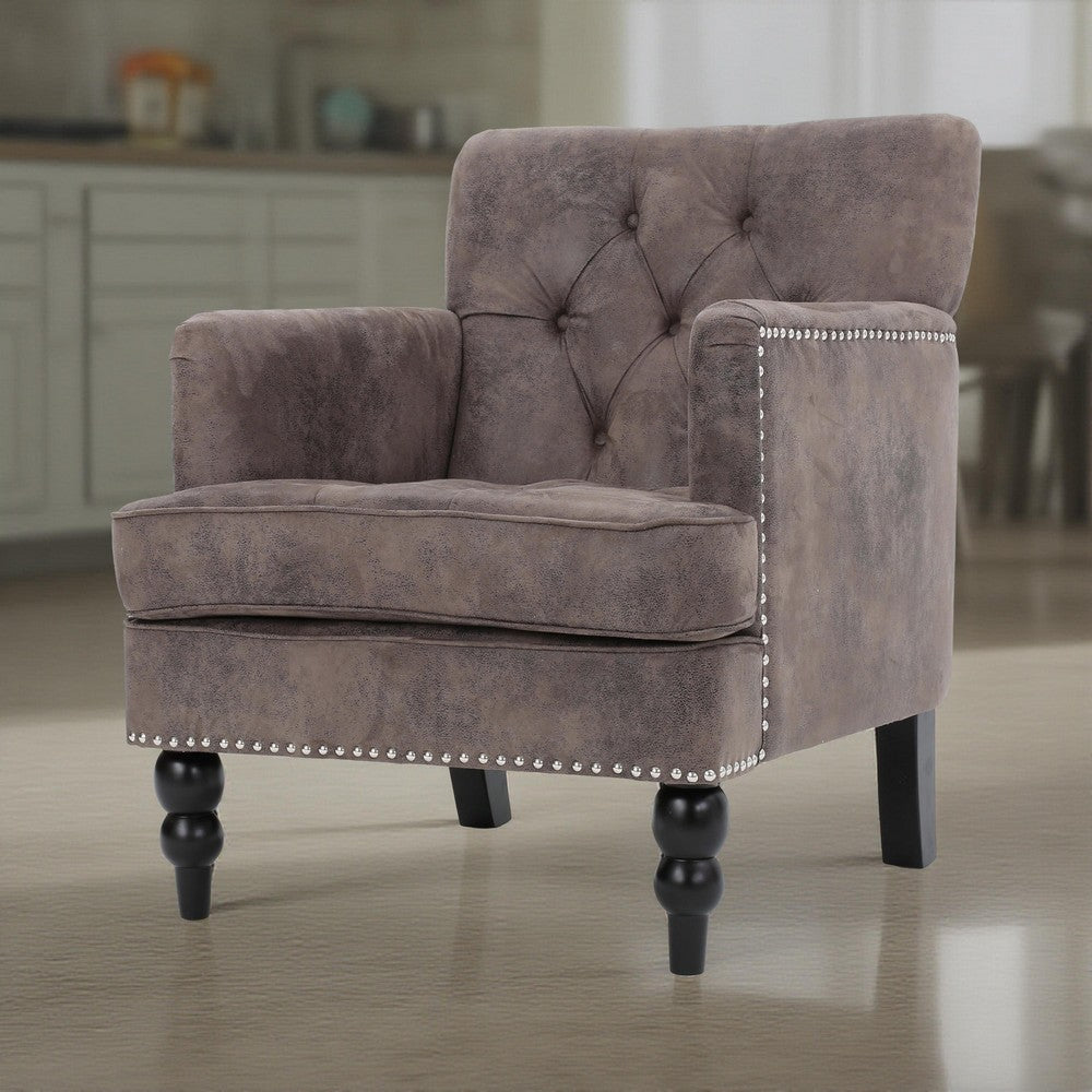Lit Accent Chair with Gray Fabric Microfiber, Button Tufted Design