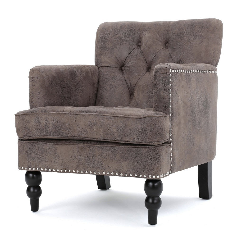Lit Accent Chair with Gray Fabric Microfiber, Button Tufted Design