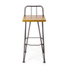 Rih Barstool Low Back Chair Set of 2, Black Metal, Brown Acacia Wood