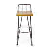 Rih Barstool Low Back Chair Set of 2 Black Metal Brown Acacia Wood BM324321