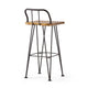 Rih Barstool Low Back Chair Set of 2, Black Metal, Brown Acacia Wood