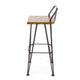 Rih Barstool Low Back Chair Set of 2, Black Metal, Brown Acacia Wood