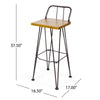Rih Barstool Low Back Chair Set of 2, Black Metal, Brown Acacia Wood