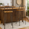 Rih Barstool Low Back Chair Set of 2, Black Metal, Brown Acacia Wood