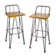 Rih Barstool Low Back Chair Set of 2, Black Metal, Brown Acacia Wood