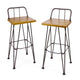 Rih Barstool Low Back Chair Set of 2, Black Metal, Brown Acacia Wood