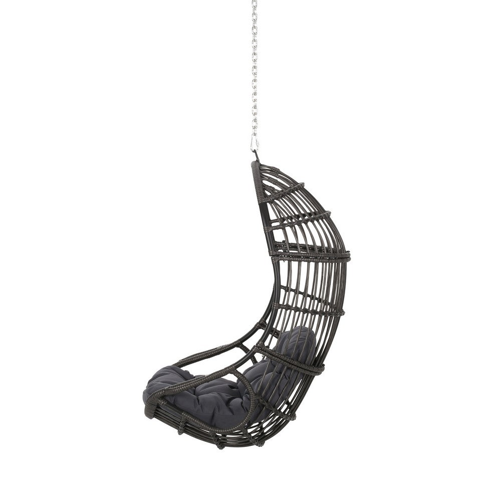 Fam Outdoor Hanging Lounge Chair Swing, Teardrop Design Gray Rattan