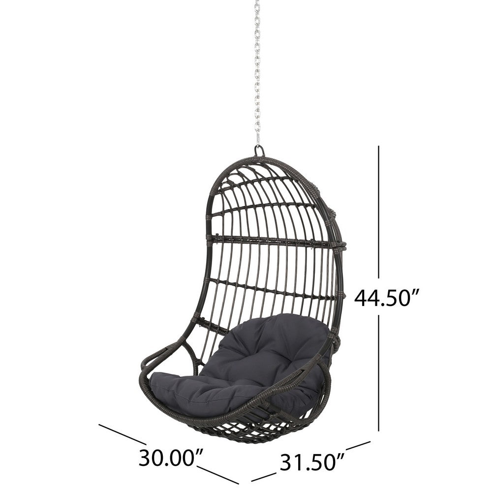 Fam Outdoor Hanging Lounge Chair Swing, Teardrop Design Gray Rattan