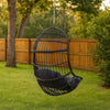 Fam Outdoor Hanging Lounge Chair Swing, Teardrop Design Gray Rattan
