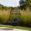 Fam Outdoor Hanging Lounge Chair Swing, Teardrop Design Gray Rattan