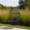 Fam Outdoor Hanging Lounge Chair Swing, Teardrop Design Gray Rattan