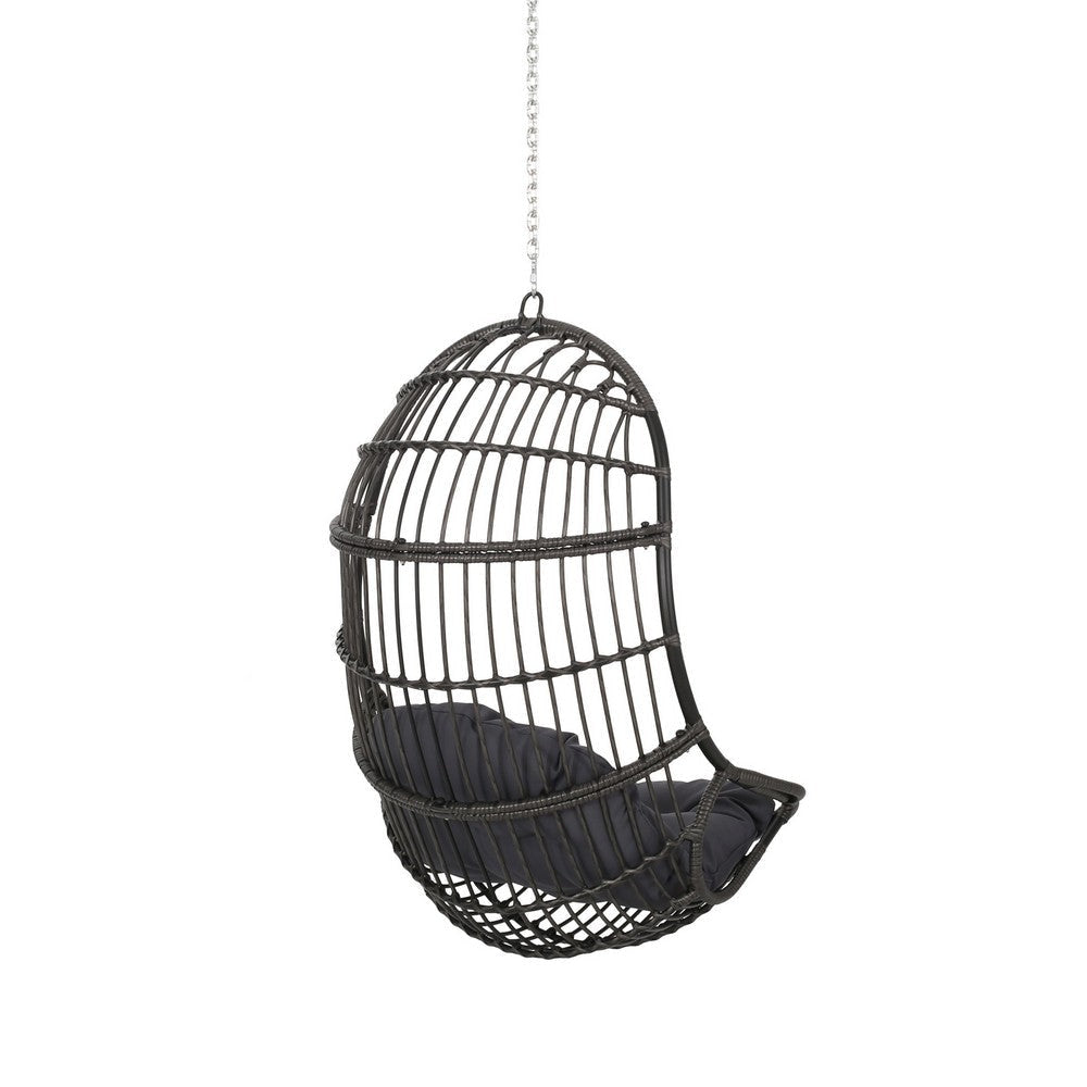 Fam Outdoor Hanging Lounge Chair Swing, Teardrop Design Gray Rattan