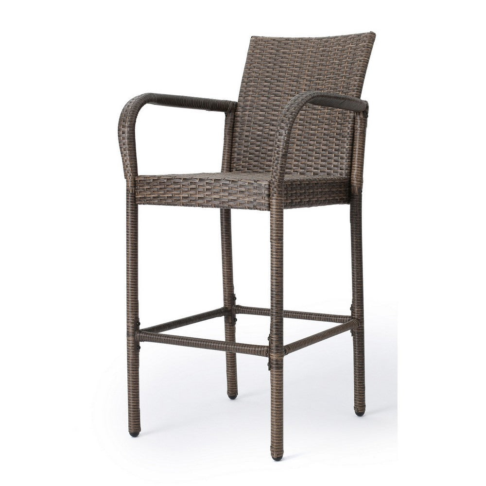 Drip Outdoor Barstool Chair Set of 2 Brown PE Rattan Woven and Iron BM324323