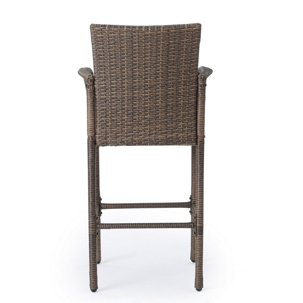 Drip Outdoor Barstool Chair Set of 2 Brown PE Rattan Woven and Iron BM324323