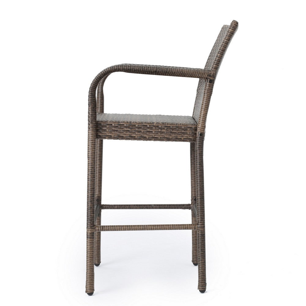 Drip Outdoor Barstool Chair Set of 2, Brown PE Rattan Woven and Iron