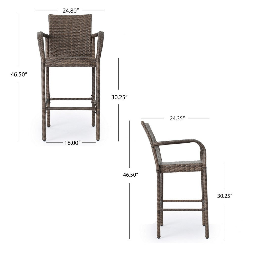 Drip Outdoor Barstool Chair Set of 2, Brown PE Rattan Woven and Iron