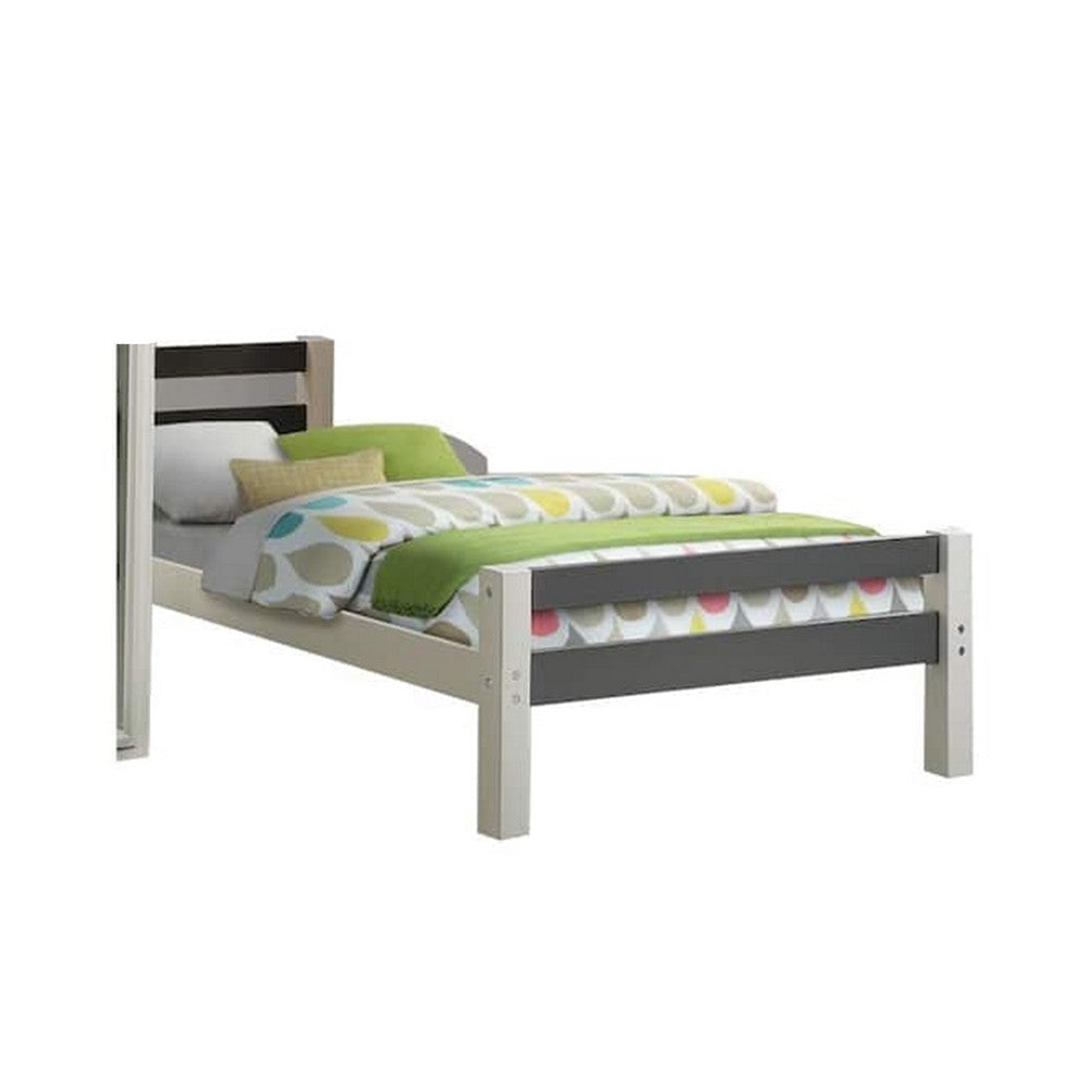 Robin Twin Size Bed Transitional Style White and Gray Wood Frame BM324325