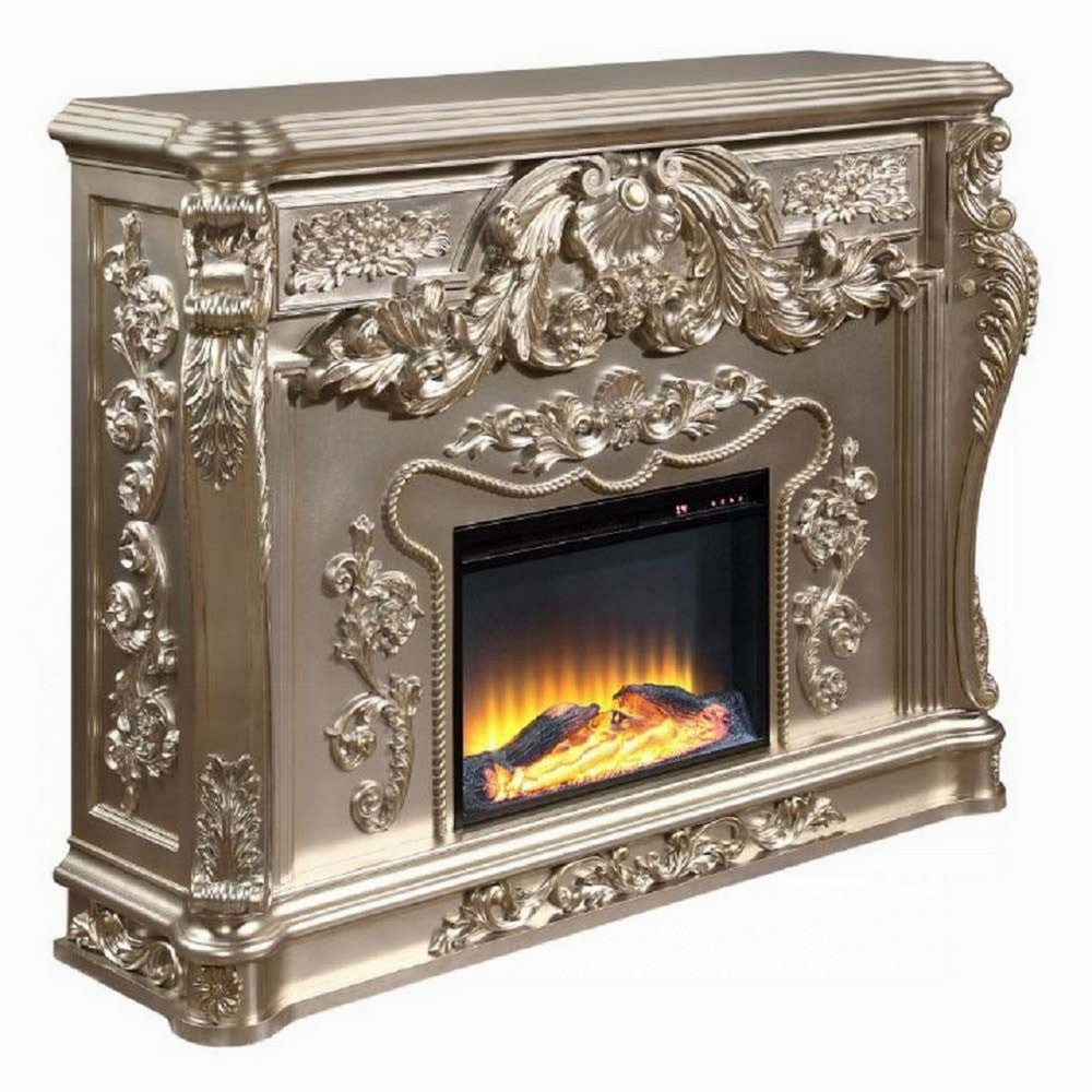 Esen LED Electric Fireplace, Scrolled Classical Silver Wood Finish 66"