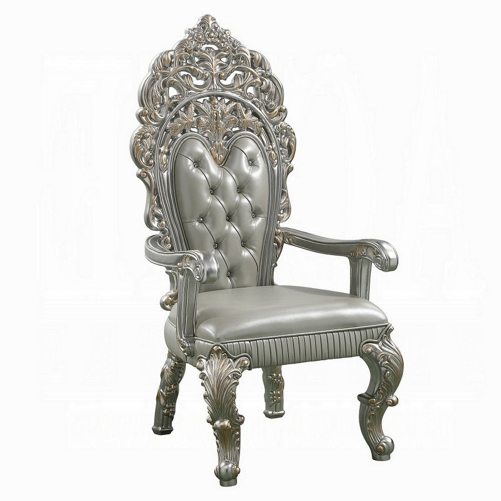 Dove Dining Armchair Set of 2, Beige Faux Leather, Champagne Finish