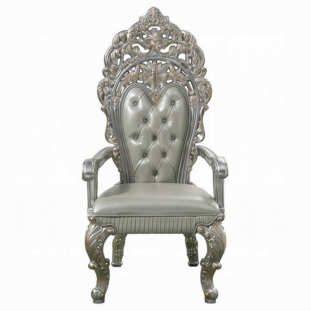 Dove Dining Armchair Set of 2 Beige Faux Leather Champagne Finish BM324328