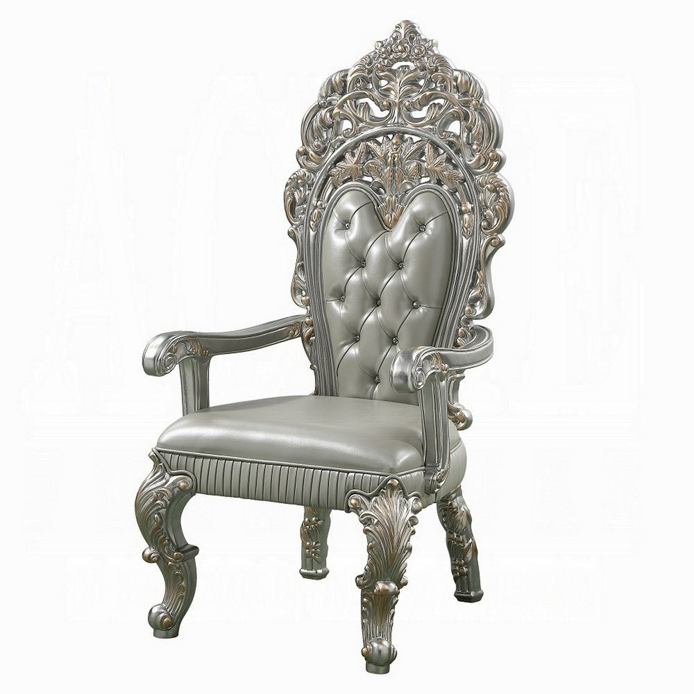 Dove Dining Armchair Set of 2 Beige Faux Leather Champagne Finish BM324328