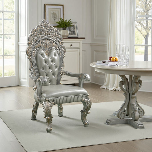 Dove Dining Armchair Set of 2, Beige Faux Leather, Champagne Finish