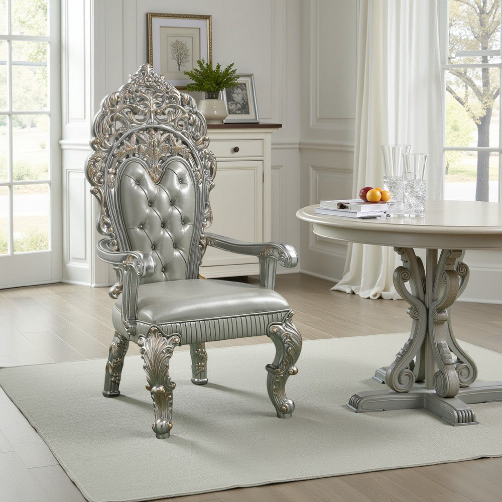 Dove Dining Armchair Set of 2, Beige Faux Leather, Champagne Finish