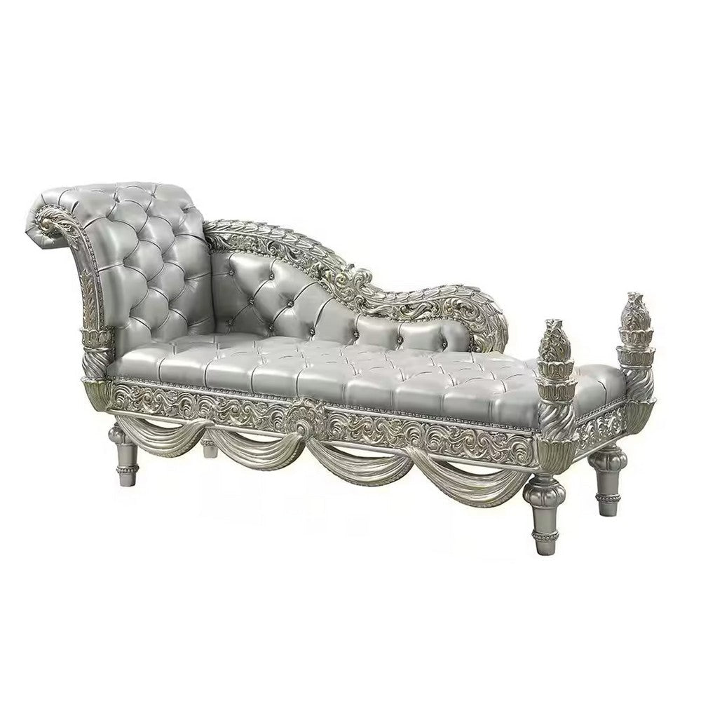 Dove Accent Bench, Beige Faux Leather, Champagne Finished Wood, 82"
